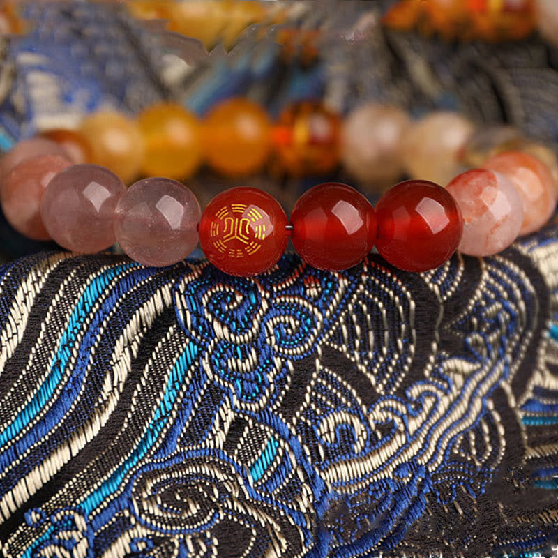 Buddha Stones Pulsera de la sabiduría de los cinco elementos con varios cristales de ágata, ónix negro, calcedonia verde y aguamarina - image 43