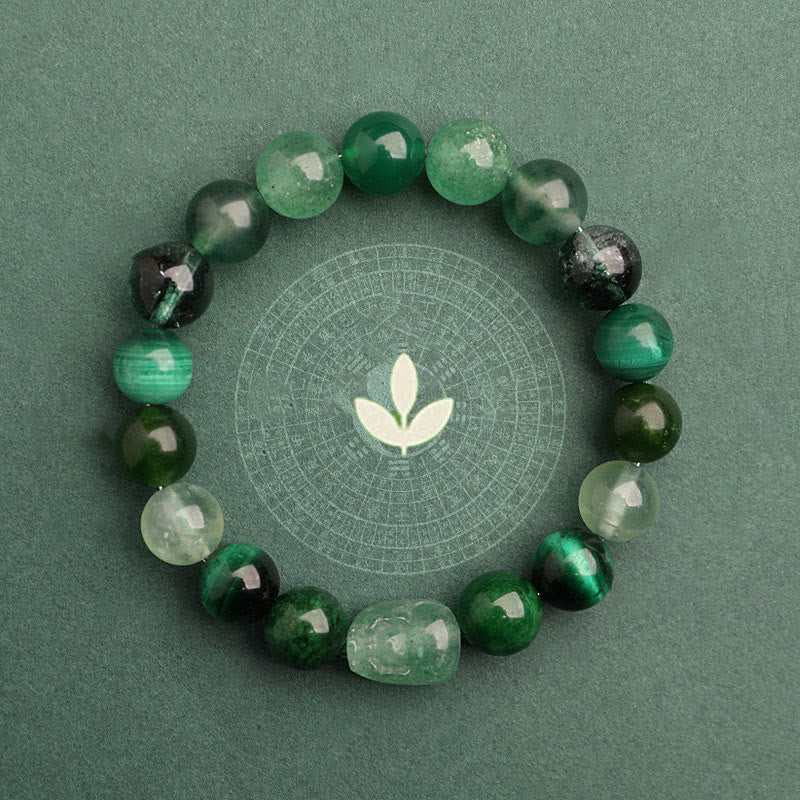 Buddha Stones Pulsera de la suerte fantasma con cinco elementos, varios cristales de ágata verde fresa, cuarzo musgoso y ágata verde - image 3