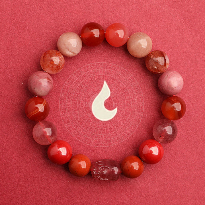 Buddha Stones Pulsera de la suerte fantasma con cinco elementos, varios cristales de ágata verde fresa, cuarzo musgoso y ágata verde - image 28