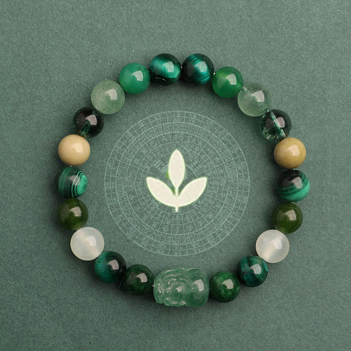 Buddha Stones Pulsera de la suerte fantasma con cinco elementos, varios cristales de ágata verde fresa, cuarzo musgoso y ágata verde - image 5
