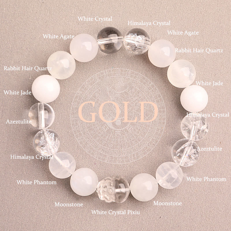 Buddha Stones Pulsera de la suerte fantasma con cinco elementos, varios cristales de ágata verde fresa, cuarzo musgoso y ágata verde - Oro (circunferencia de la muñeca: 14-16 cm) - 12 mm - image 39