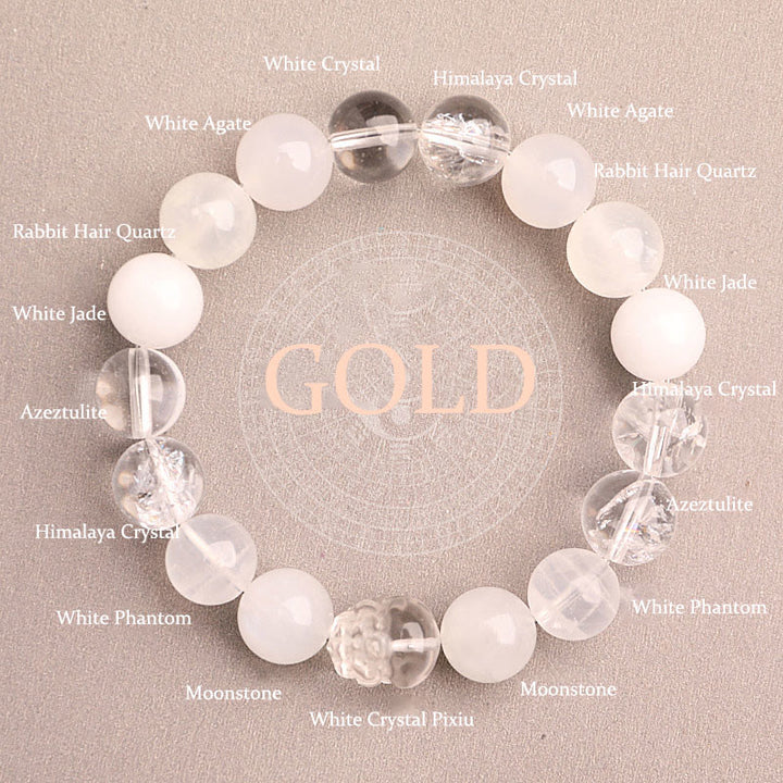 Buddha Stones Pulsera de la suerte fantasma con cinco elementos, varios cristales de ágata verde fresa, cuarzo musgoso y ágata verde - Oro (circunferencia de la muñeca: 14-16 cm) - 12 mm - image 39