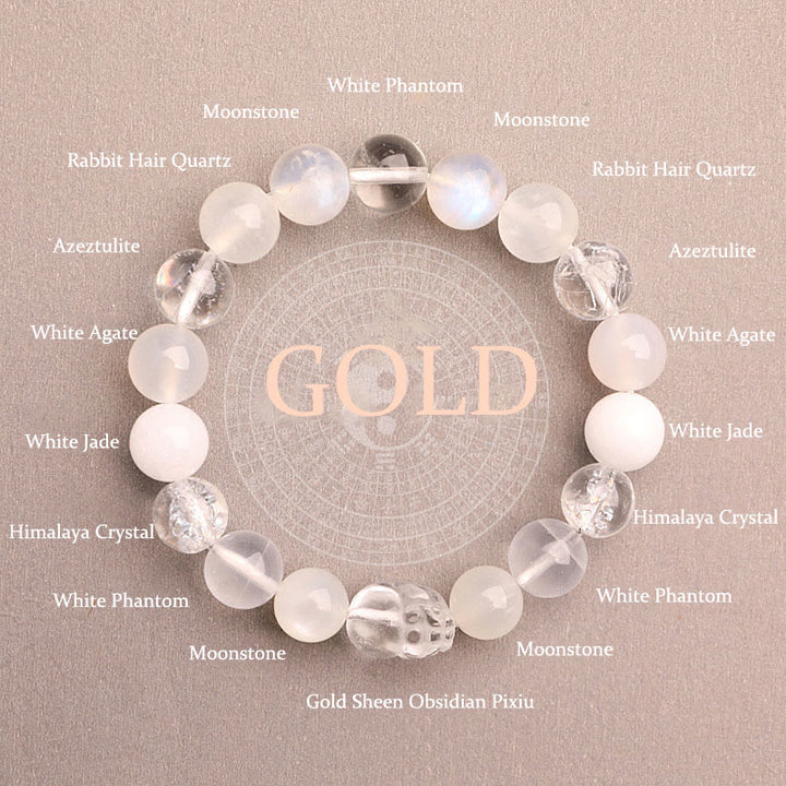 Buddha Stones Pulsera de la suerte fantasma con cinco elementos, varios cristales de ágata verde fresa, cuarzo musgoso y ágata verde - Oro (circunferencia de la muñeca: 14-16 cm) - 10 mm - image 41