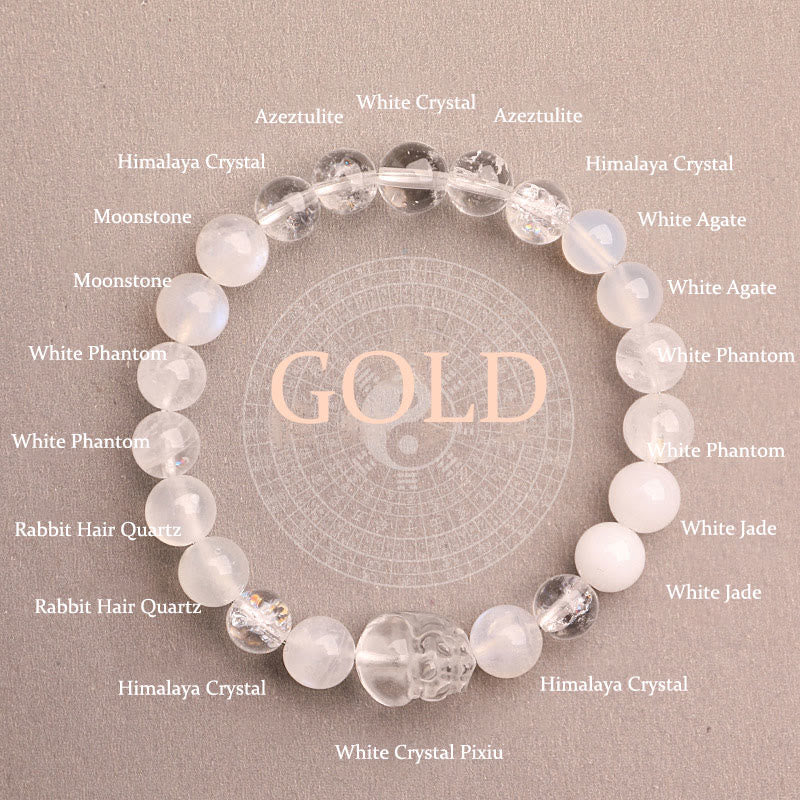 Buddha Stones Pulsera de la suerte fantasma con cinco elementos, varios cristales de ágata verde fresa, cuarzo musgoso y ágata verde - Oro (circunferencia de la muñeca: 14-16 cm) - 8 mm - image 43