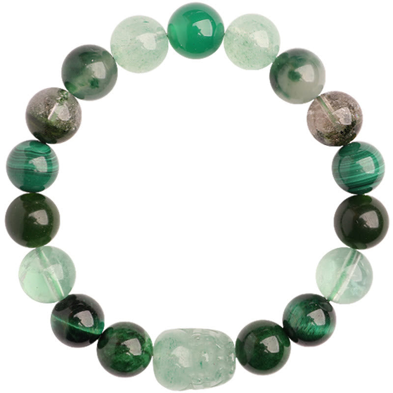 Buddha Stones Pulsera de la suerte fantasma con cinco elementos, varios cristales de ágata verde fresa, cuarzo musgoso y ágata verde - image 20