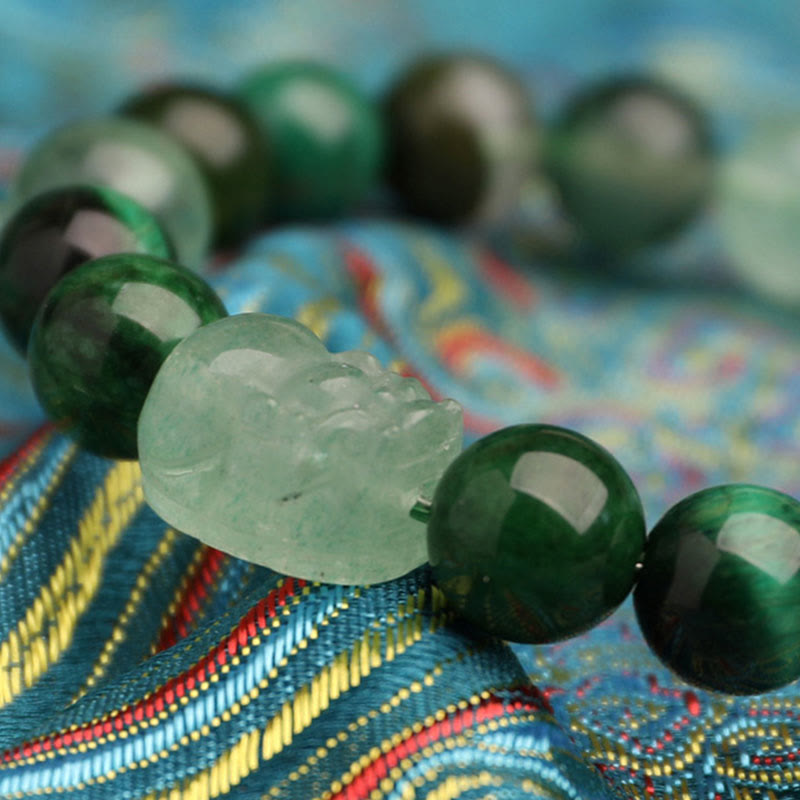 Buddha Stones Pulsera de la suerte fantasma con cinco elementos, varios cristales de ágata verde fresa, cuarzo musgoso y ágata verde - image 14