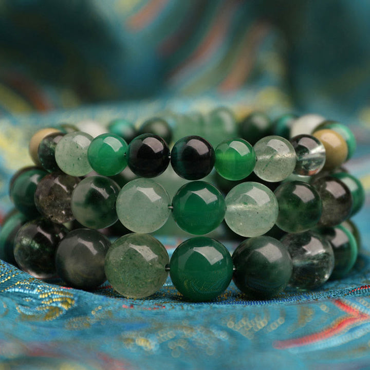 Buddha Stones Pulsera de la suerte fantasma con cinco elementos, varios cristales de ágata verde fresa, cuarzo musgoso y ágata verde - image 12