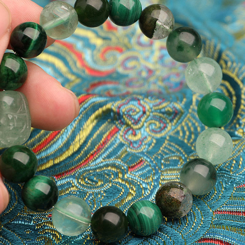 Buddha Stones Pulsera de la suerte fantasma con cinco elementos, varios cristales de ágata verde fresa, cuarzo musgoso y ágata verde - image 19