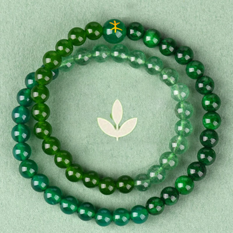 Pulsera de la suerte con Buddha Stones, cinco elementos, varios cristales de ágata, calcedonia y cristal blanco de ágata blanca