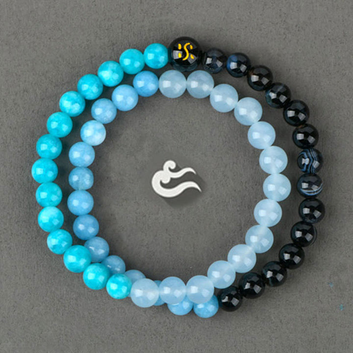 Pulsera de la suerte con Buddha Stones, cinco elementos, varios cristales de ágata, calcedonia y cristal blanco de ágata blanca