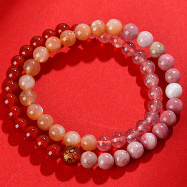 Pulsera de la suerte con Buddha Stones, cinco elementos, varios cristales de ágata, calcedonia y cristal blanco de ágata blanca