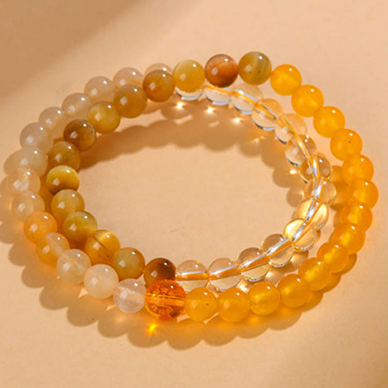Pulsera de la suerte con Buddha Stones, cinco elementos, varios cristales de ágata, calcedonia y cristal blanco de ágata blanca