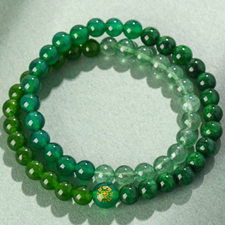 Pulsera de la suerte con Buddha Stones, cinco elementos, varios cristales de ágata, calcedonia y cristal blanco de ágata blanca