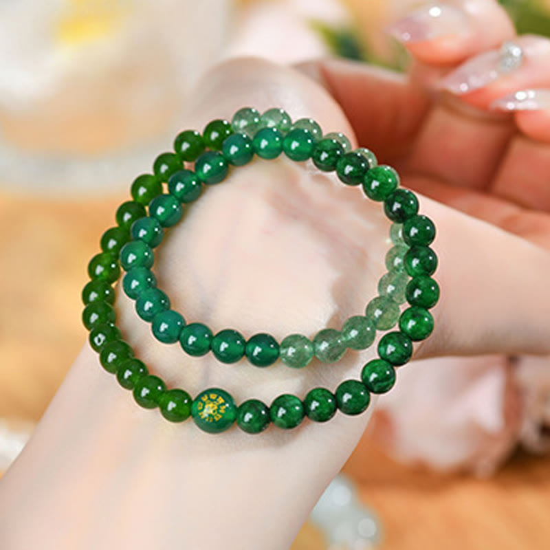 Pulsera de la suerte con Buddha Stones, cinco elementos, varios cristales de ágata, calcedonia y cristal blanco de ágata blanca