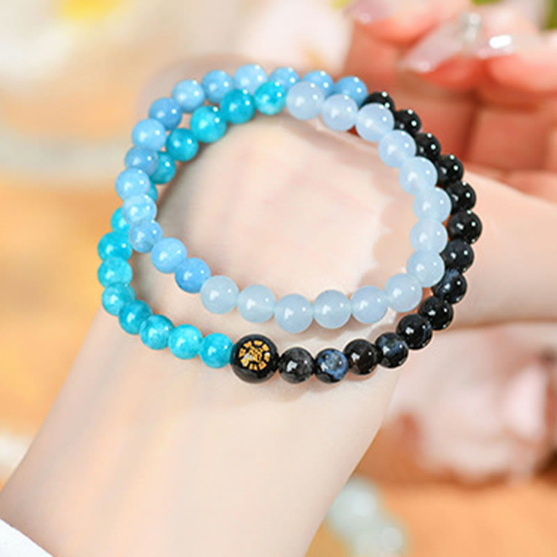 Pulsera de la suerte con Buddha Stones, cinco elementos, varios cristales de ágata, calcedonia y cristal blanco de ágata blanca