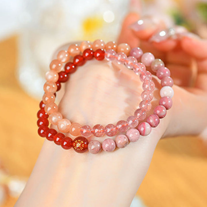 Pulsera de la suerte con Buddha Stones, cinco elementos, varios cristales de ágata, calcedonia y cristal blanco de ágata blanca