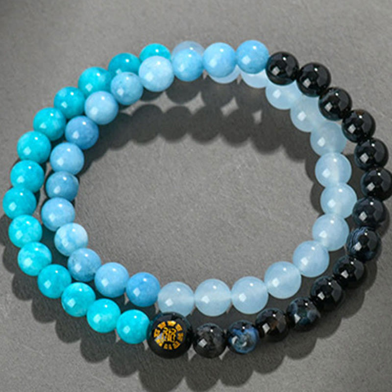 Pulsera de la suerte con Buddha Stones, cinco elementos, varios cristales de ágata, calcedonia y cristal blanco de ágata blanca