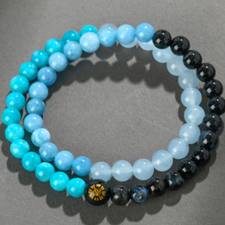 Pulsera de la suerte con Buddha Stones, cinco elementos, varios cristales de ágata, calcedonia y cristal blanco de ágata blanca