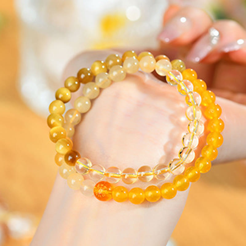 Pulsera de la suerte con Buddha Stones, cinco elementos, varios cristales de ágata, calcedonia y cristal blanco de ágata blanca
