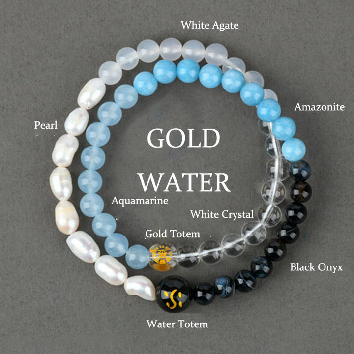 Pulsera de la suerte con Buddha Stones, cinco elementos, varios cristales de ágata, perla, ónix negro, ágata blanca y cristal blanco