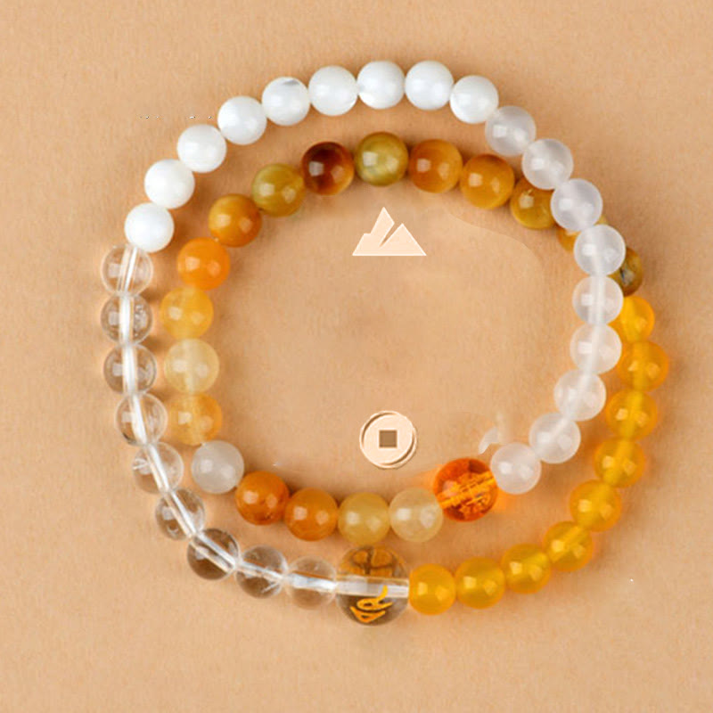 Pulsera de la suerte con Buddha Stones, cinco elementos, varios cristales de ágata, perla, ónix negro, ágata blanca y cristal blanco