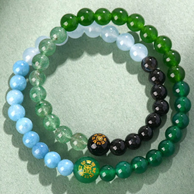 Pulsera de la suerte con Buddha Stones, cinco elementos, varios cristales de ágata, perla, ónix negro, ágata blanca y cristal blanco