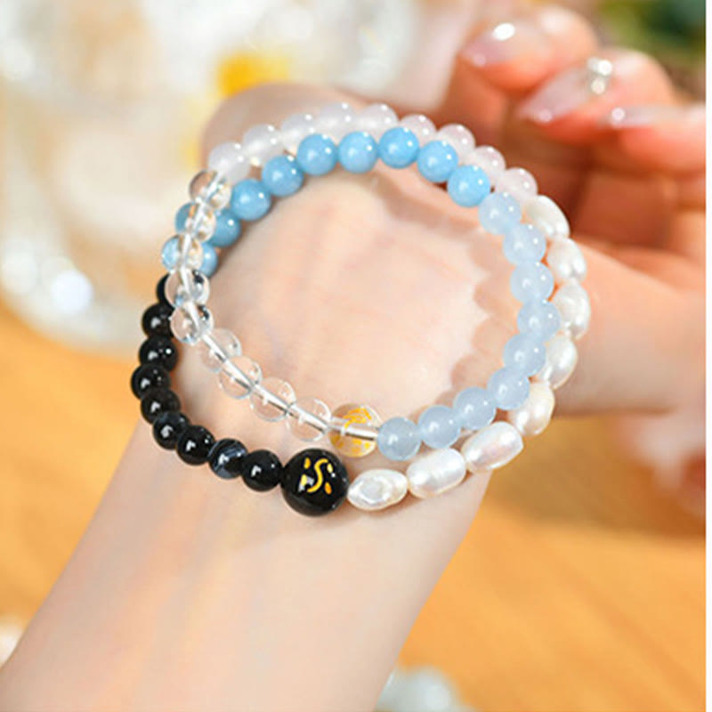 Pulsera de la suerte con Buddha Stones, cinco elementos, varios cristales de ágata, perla, ónix negro, ágata blanca y cristal blanco