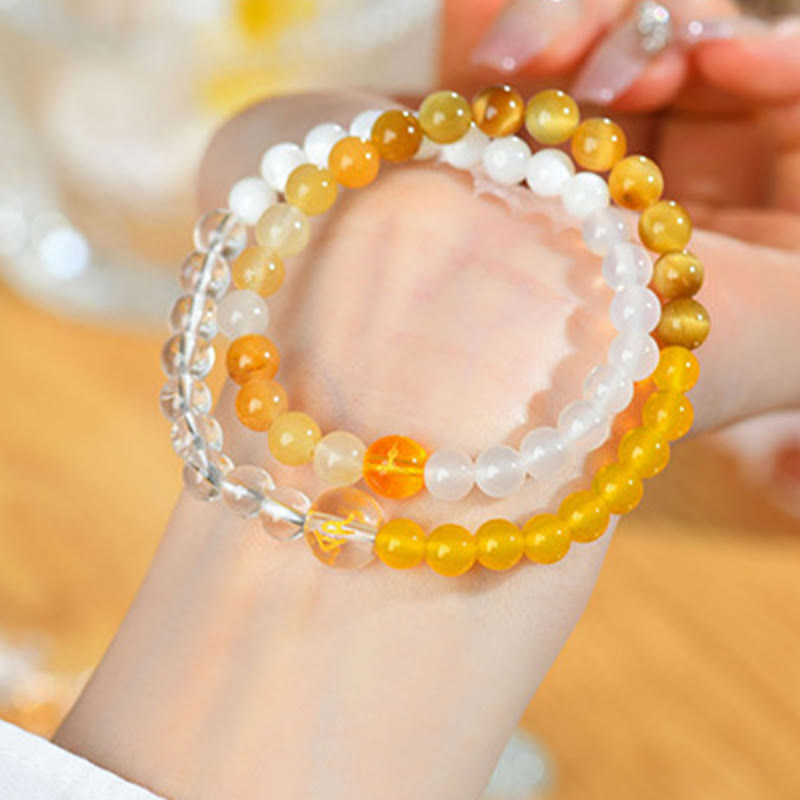 Pulsera de la suerte con Buddha Stones, cinco elementos, varios cristales de ágata, perla, ónix negro, ágata blanca y cristal blanco