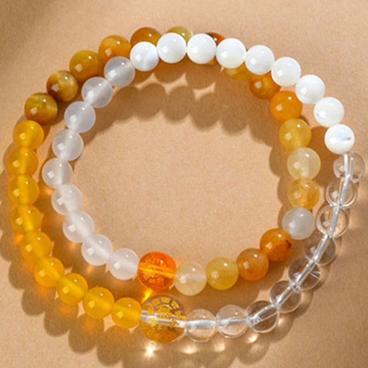Pulsera de la suerte con Buddha Stones, cinco elementos, varios cristales de ágata, perla, ónix negro, ágata blanca y cristal blanco