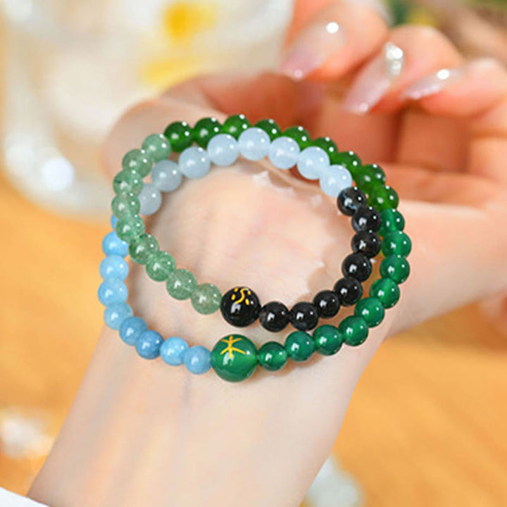 Pulsera de la suerte con Buddha Stones, cinco elementos, varios cristales de ágata, perla, ónix negro, ágata blanca y cristal blanco