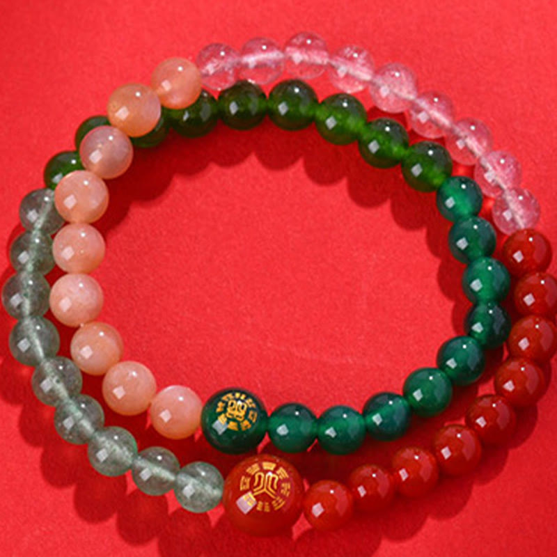 Pulsera de la suerte con Buddha Stones, cinco elementos, varios cristales de ágata, perla, ónix negro, ágata blanca y cristal blanco - image 13