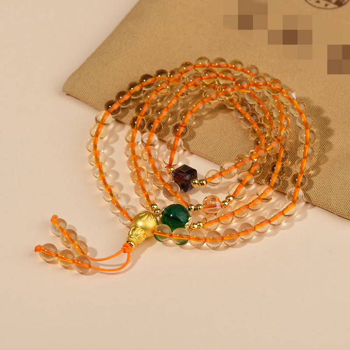 Pulsera de la felicidad con citrino y 108 cuentas de mala de Buddha Stones