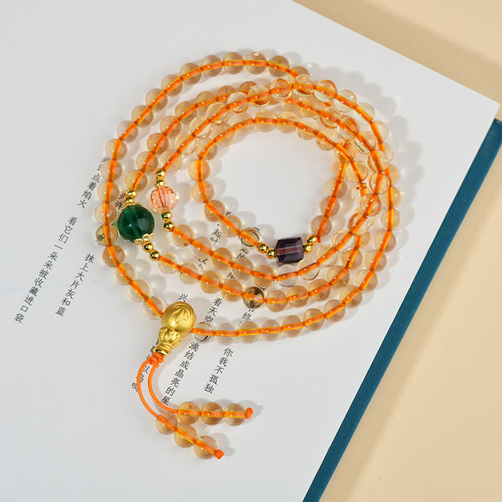Pulsera de la felicidad con citrino y 108 cuentas de mala de Buddha Stones