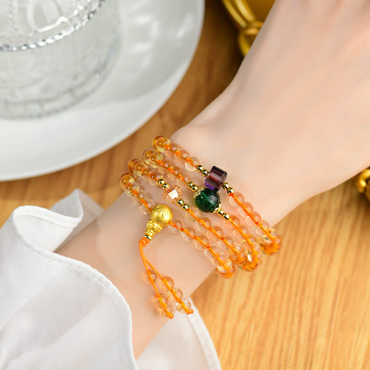 Pulsera de la felicidad con citrino y 108 cuentas de mala de Buddha Stones