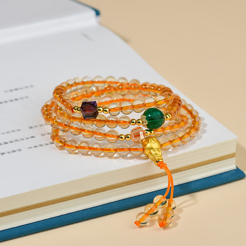 Pulsera de la felicidad con citrino y 108 cuentas de mala de Buddha Stones