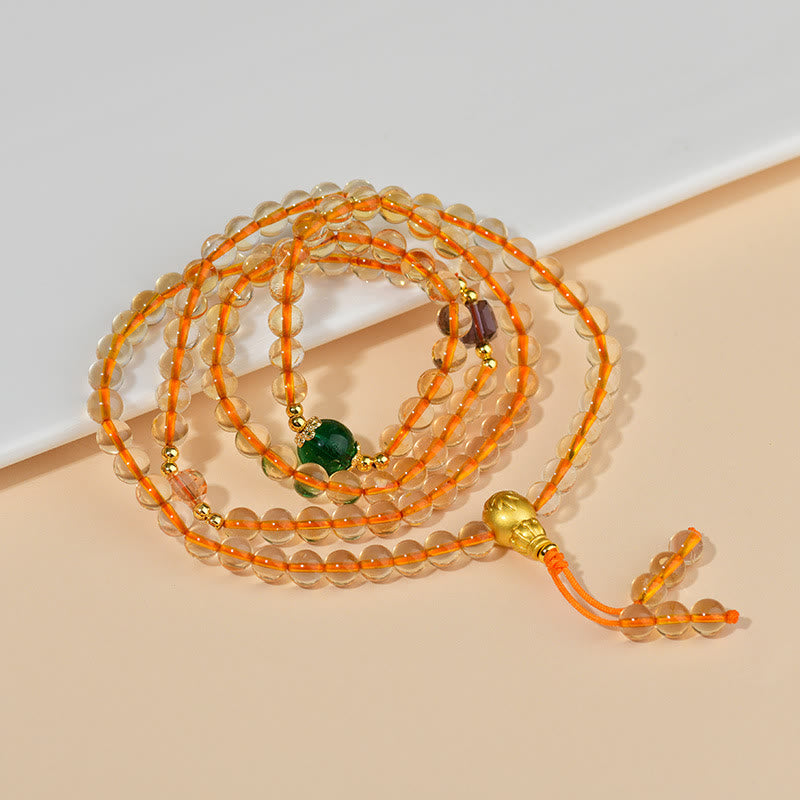 Pulsera de la felicidad con citrino y 108 cuentas de mala de Buddha Stones