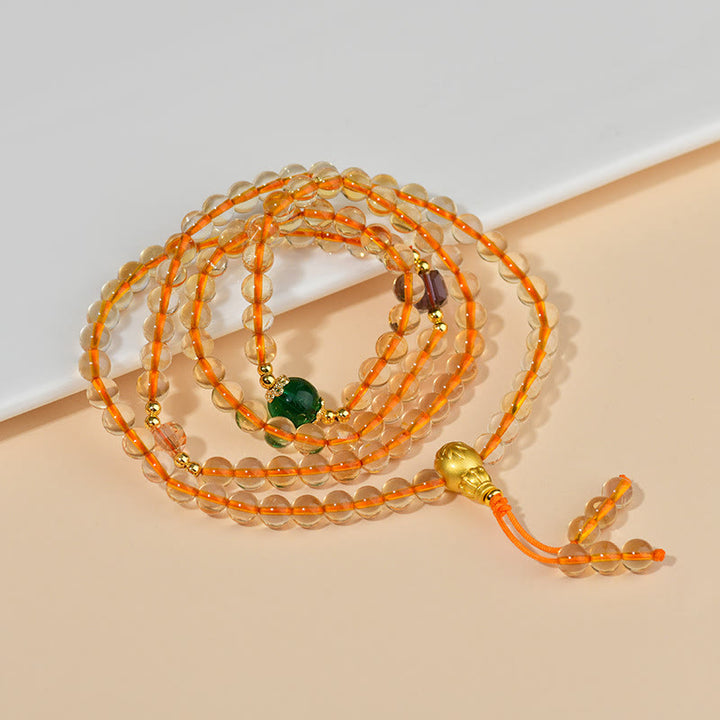 Pulsera de la felicidad con citrino y 108 cuentas de mala de Buddha Stones