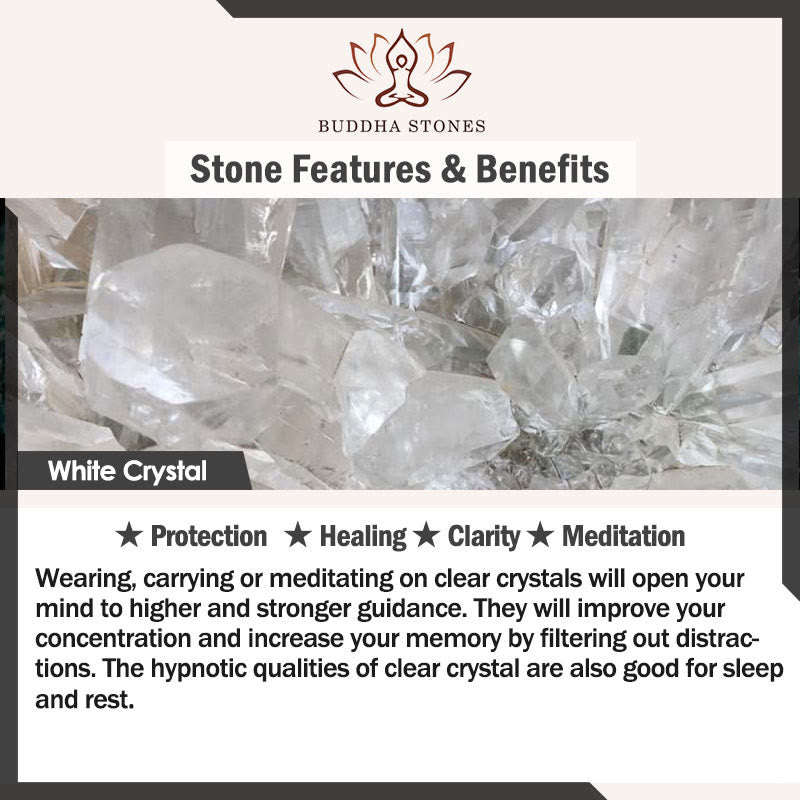Pulsera de cristal blanco con 108 cuentas de mala y piedras de Buddha Stones