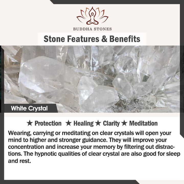 Pulsera de cristal blanco con 108 cuentas de mala y piedras de Buddha Stones