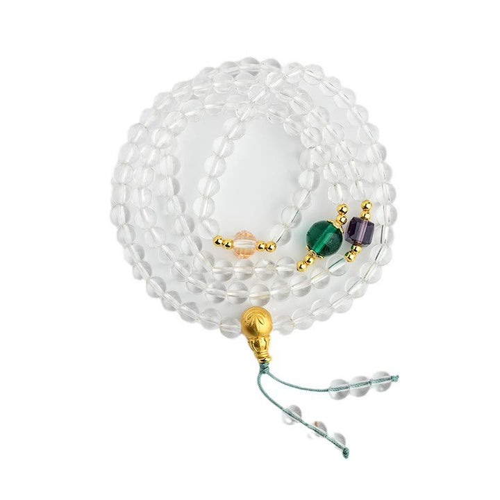 Pulsera de cristal blanco con 108 cuentas de mala y piedras de Buddha Stones