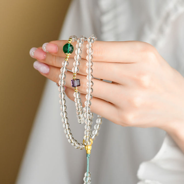 Pulsera de cristal blanco con 108 cuentas de mala y piedras de Buddha Stones