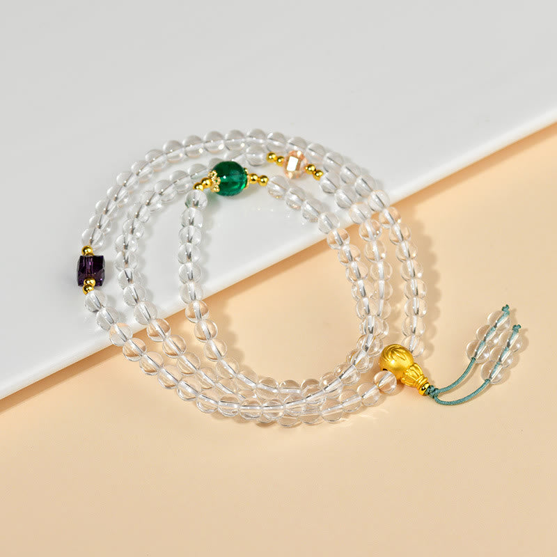 Pulsera de cristal blanco con 108 cuentas de mala y piedras de Buddha Stones