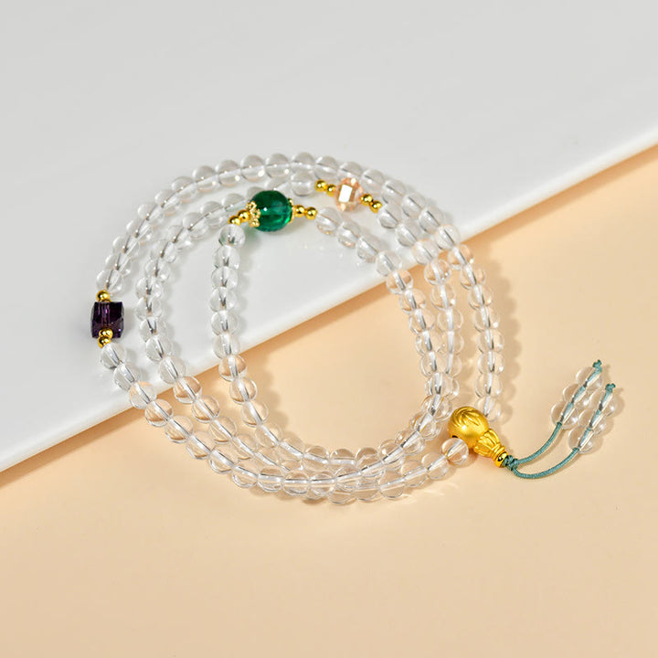 Pulsera de cristal blanco con 108 cuentas de mala y piedras de Buddha Stones