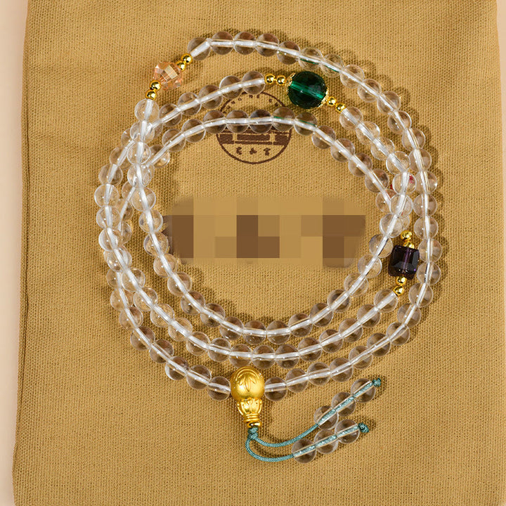 Pulsera de cristal blanco con 108 cuentas de mala y piedras de Buddha Stones