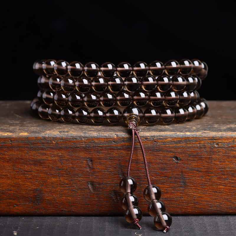 Pulsera de obsidiana negra con 108 cuentas de mala y Buddha Stones