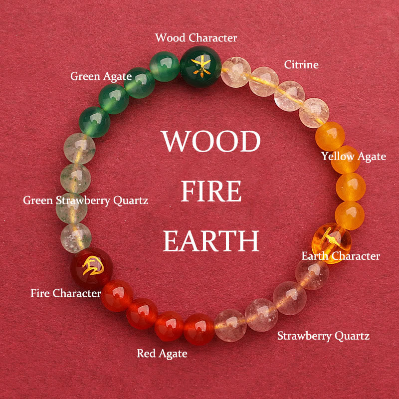 Pulsera de la riqueza con Buddha Stones, cinco elementos, varios cristales de ágata, cuarzo verde fresa y piedra solar