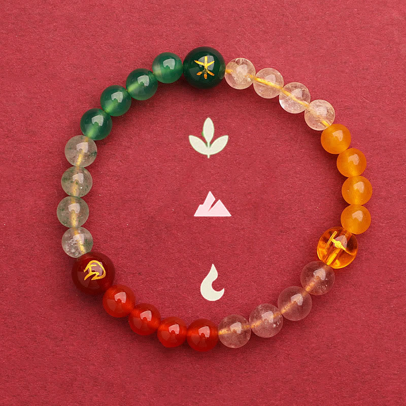 Pulsera de la riqueza con Buddha Stones, cinco elementos, varios cristales de ágata, cuarzo verde fresa y piedra solar