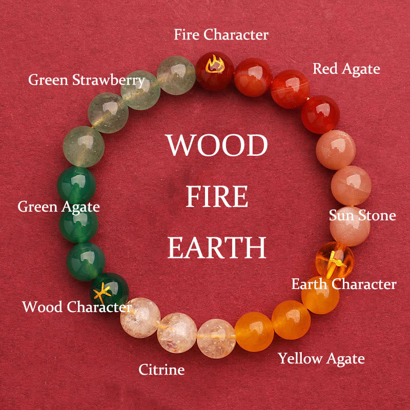 Pulsera de la riqueza con Buddha Stones, cinco elementos, varios cristales de ágata, cuarzo verde fresa y piedra solar