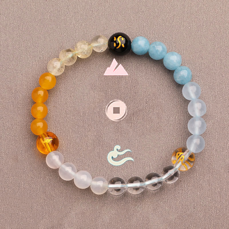 Pulsera de la riqueza con Buddha Stones, cinco elementos, varios cristales de ágata, cuarzo verde fresa y piedra solar