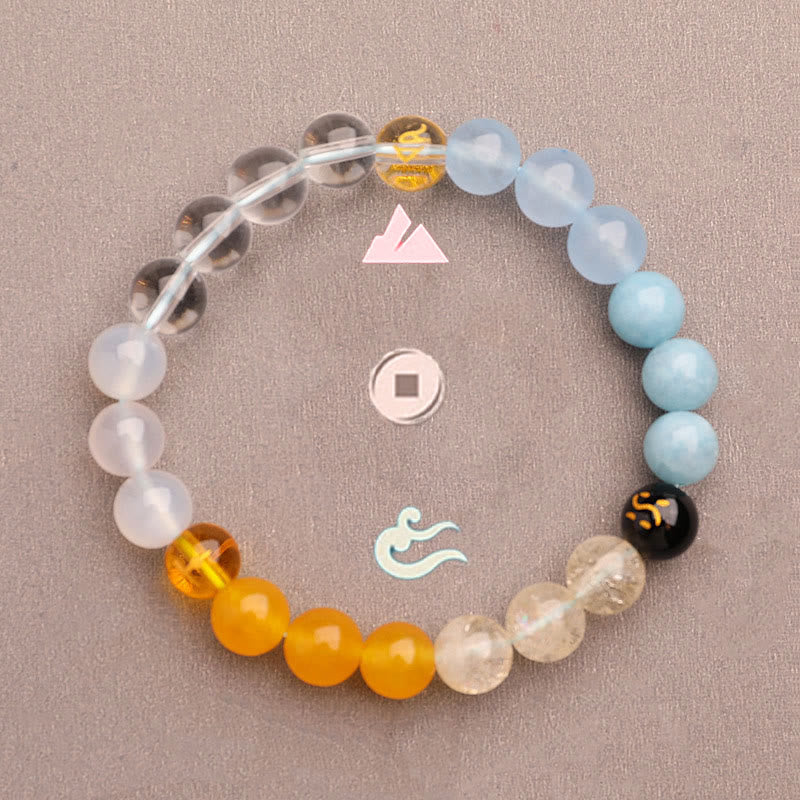 Pulsera de la riqueza con Buddha Stones, cinco elementos, varios cristales de ágata, cuarzo verde fresa y piedra solar